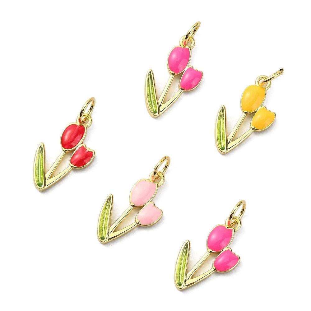 5939 10 Pcs Enamel Floral Tulip Flower Charms for DIY Valentine Mother's